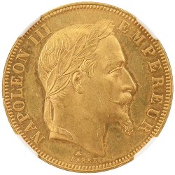フランス 1864A ナポレオン3世 50フラン 金貨 NGC MS63 月桂冠 111539004