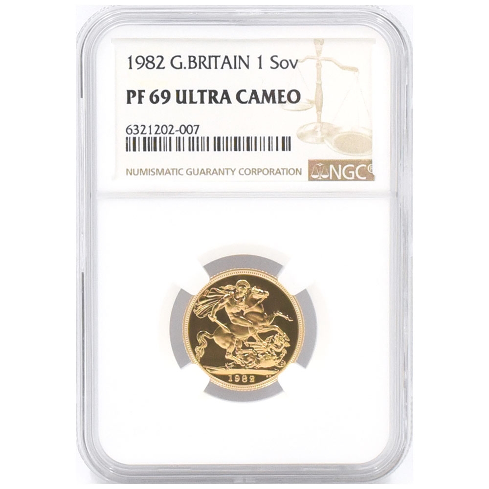 イギリス 1982 エリザベス2世 1ソブリン 金貨 NGC PF 69 ULTRA CAMEO