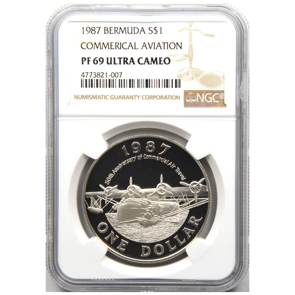 バミューダ 1987 エリザベス２世 1ドル 銀貨 NGC PF 69 ULTRA CAMEO 