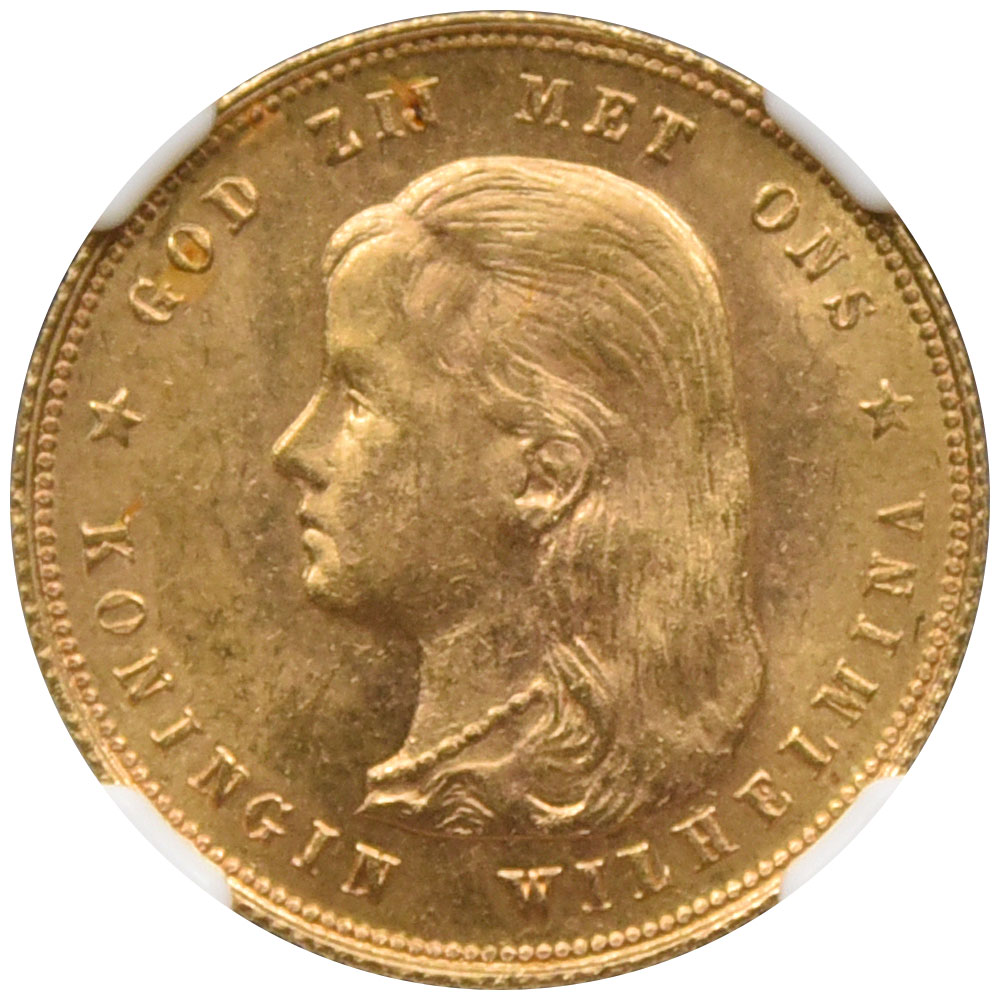 オランダ 1897 10グルデン 金貨 NGC MS64 ウィルヘルミナ 5779016007