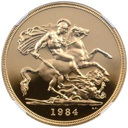 イギリス 1984 エリザベス2世 5ソブリン 金貨 NGC PF69UC 聖ジョージの竜退治 8389027002