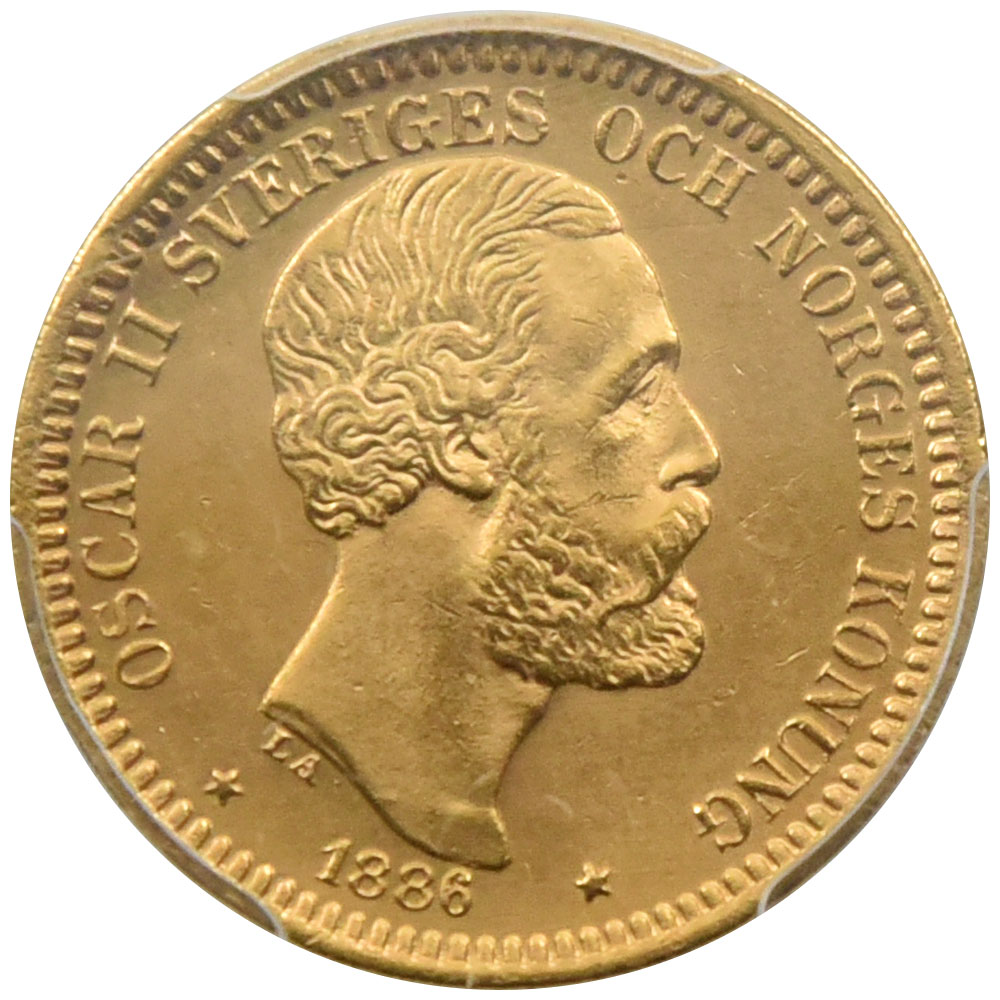 スウェーデン 1886EB オスカル2世 20クローネ 金貨 PCGS MS 65 37059332