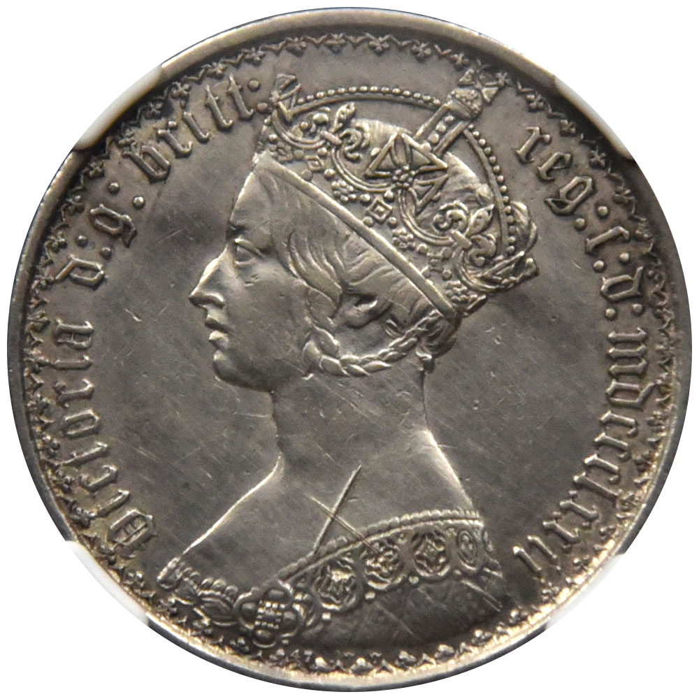 イギリス 1872 ヴィクトリア 2シリング 銀貨 NGC XF DETAILS ゴチック 