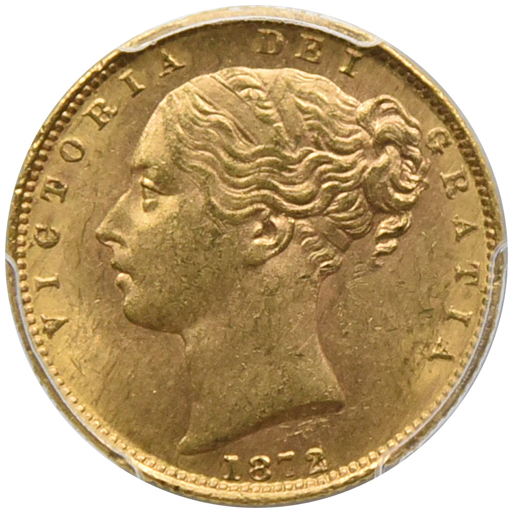 イギリス 1872 ヴィクトリア女王 1ソブリン 金貨 PCGS MS62 盾 ダイナンバー刻印 39088008