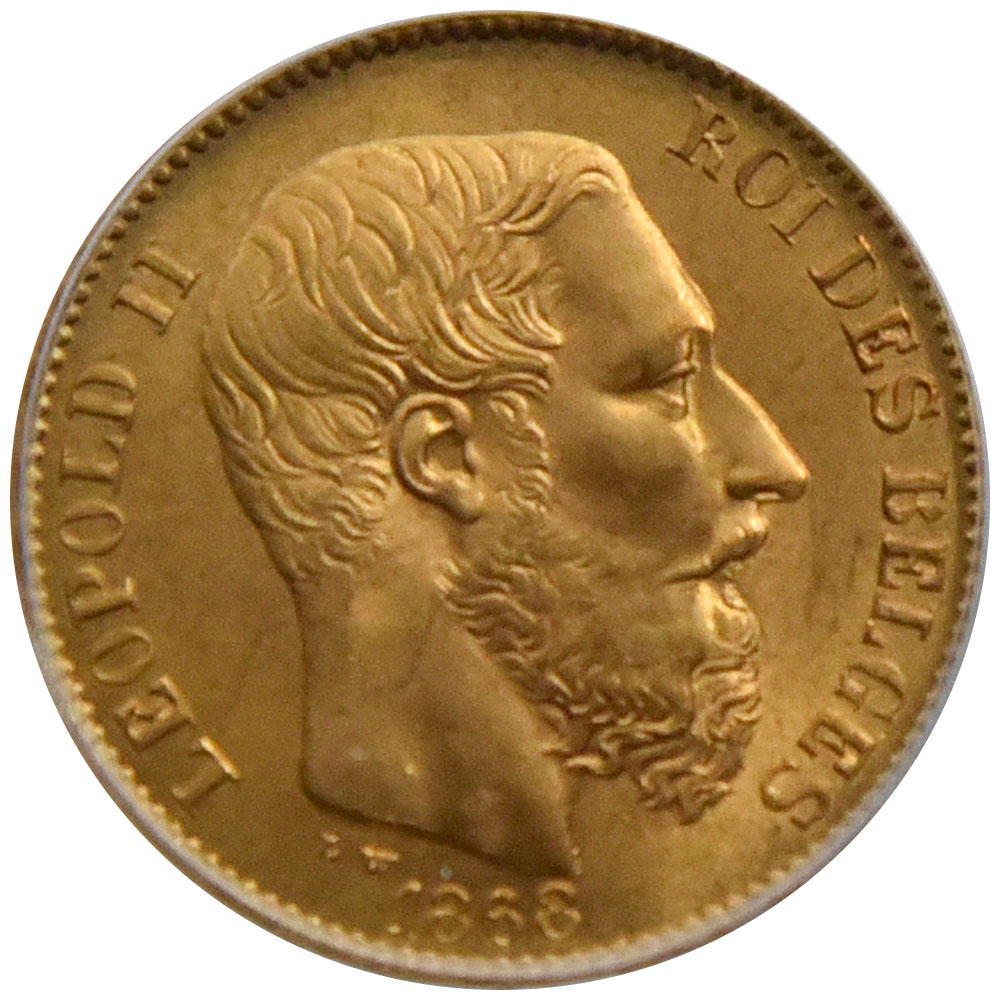 ベルギー 1868 20フラン 金貨 PCGS MS 65 レオポルド２世 13762848