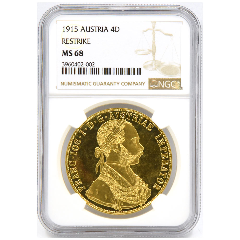 オーストリア 1915 フランツ・ヨーゼフ1世 4ダカット 金貨 NGC MS 68 