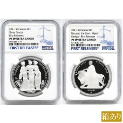 【2枚セット】セントヘレナ 2021 エリザベス2世 1ポンド 銀貨 NGC PF69UC ウナとライオン＆スリーグレーセス 6318963008