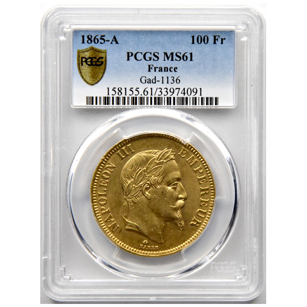 フランス 1865-A ナポレオン3世 100 フラン 金貨 PCGS MS 61 33974091