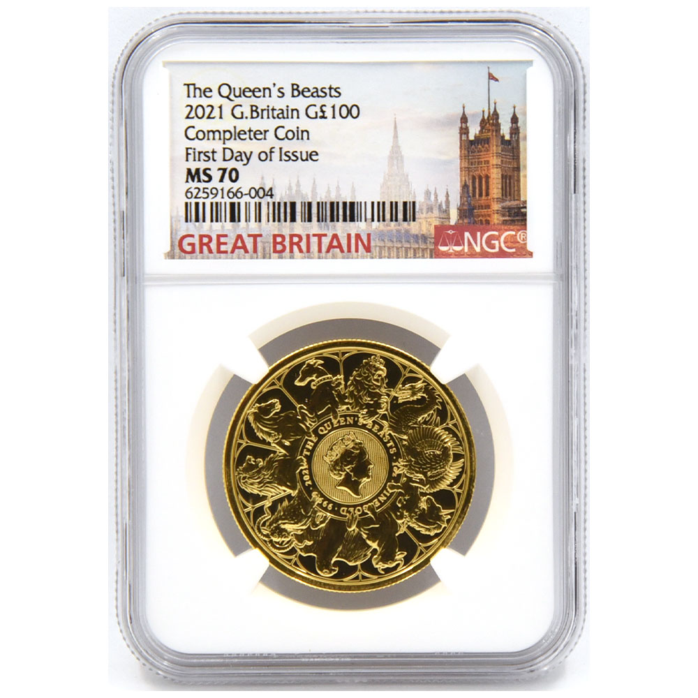 イギリス 2021 エリザベス2世 100ポンド 金貨 NGC MS70 クイーンズ 