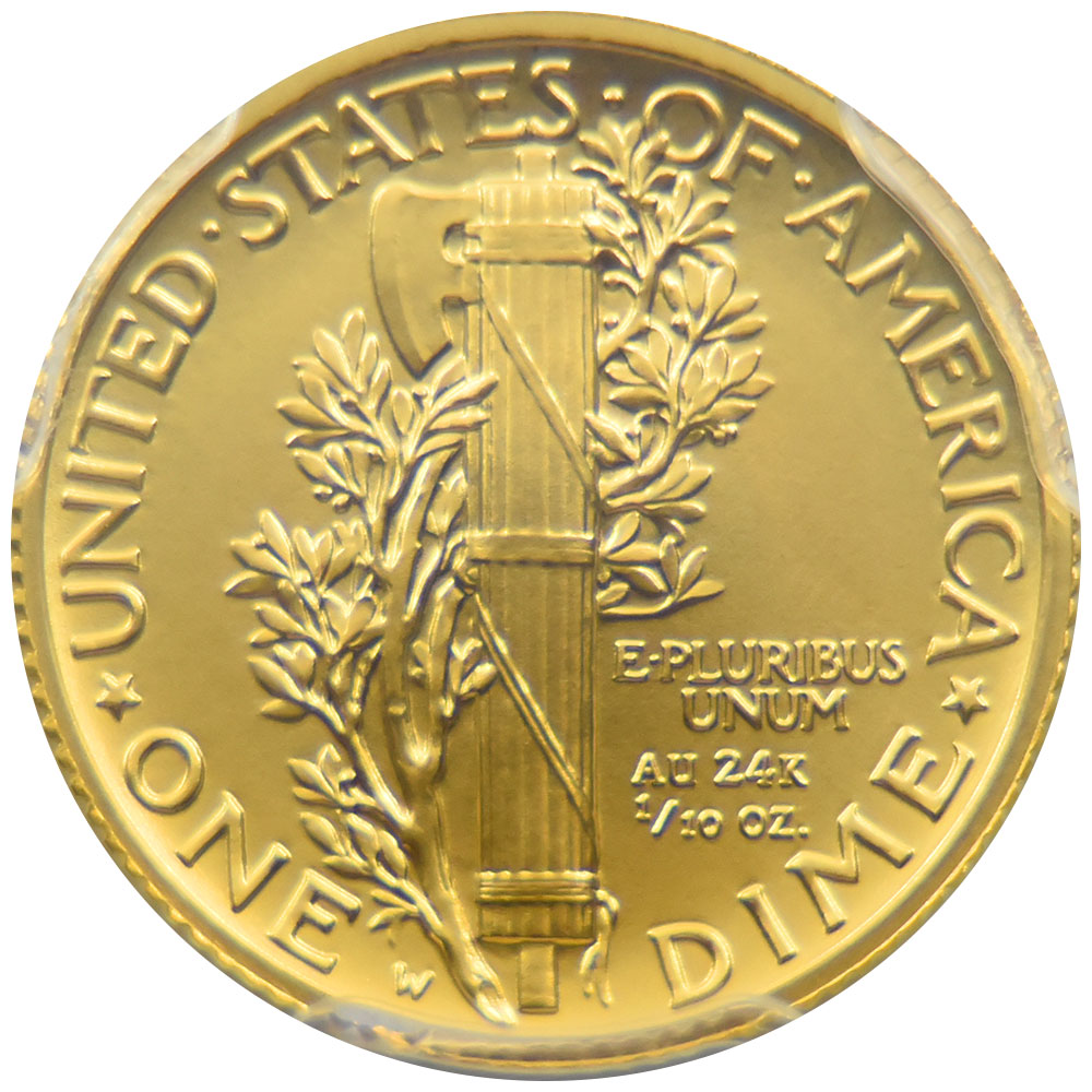 アメリカ 2016-W 10セント 金貨 PCGS SP70 マーキュリー・ダイム 発行100周年記念 81081021