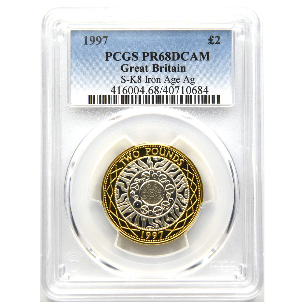 イギリス 1997 エリザベス2世 2ポンド 銀貨 PCGS PR68DCAM 鉄器時代 