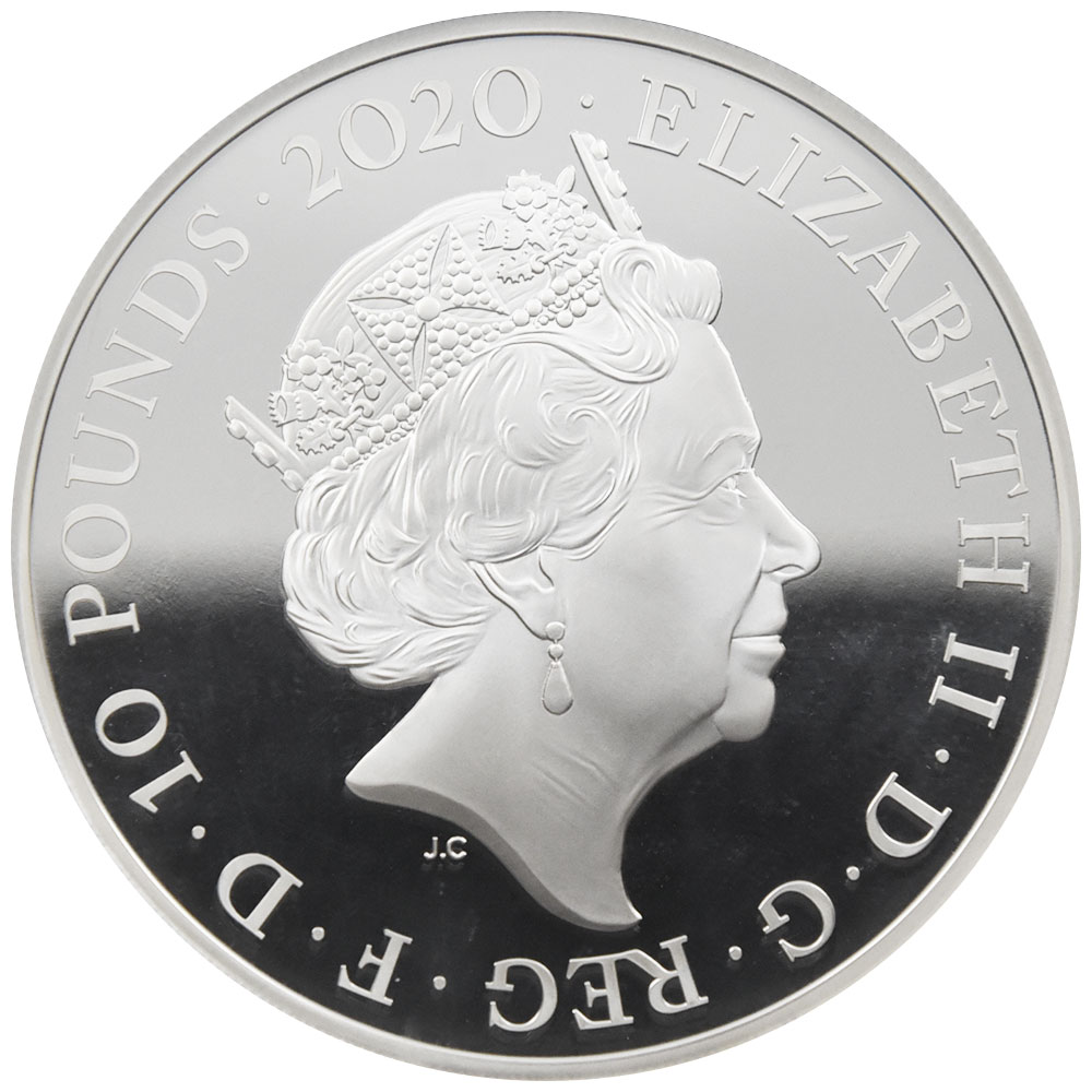 イギリス 2020 エリザベス2世 10ポンド 5オンス 銀貨 NGC PF70UC 