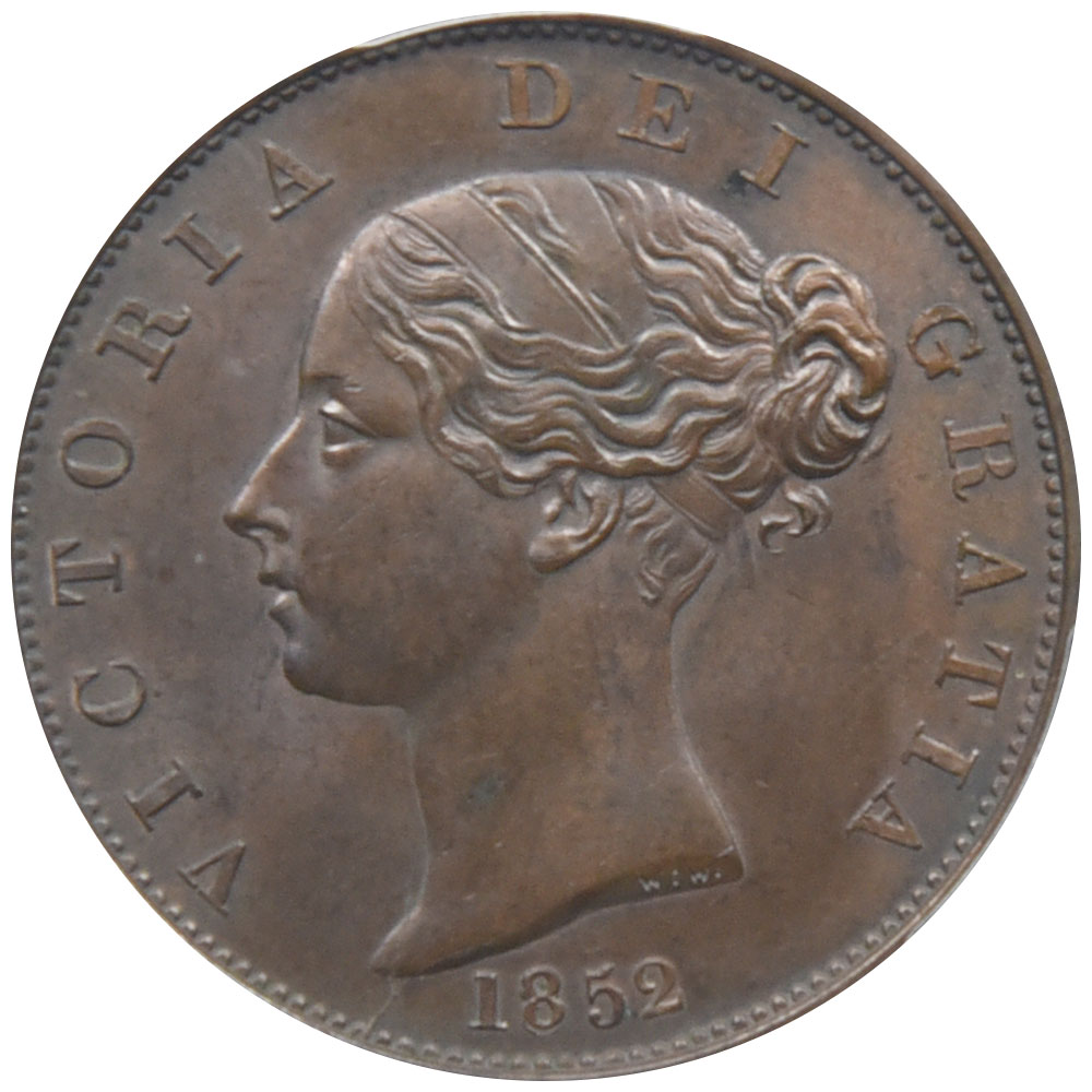 イギリス 1852 ヴィクトリア ハーフペニー 銅貨 PCGS MS63BN ブリタニア 82446866