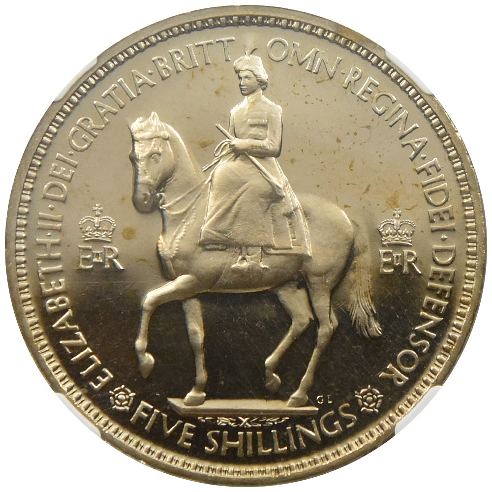 イギリス 1953 エリザベス2世 クラウン 白銅貨 NGC PF 66 CAMEO エリザベス2世戴冠記念 6320191019