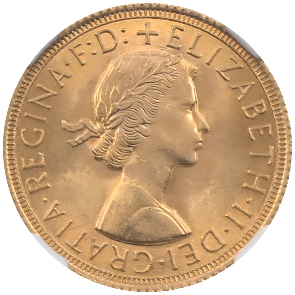 イギリス 1963 エリザベス2世 1ソブリン 金貨 NGC MS64 聖ジョージの竜退治 6945658016