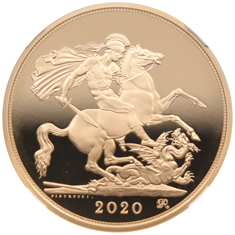 イギリス 2020 エリザベス2世 5ソブリン 金貨 NGC PF70UC 聖ジョージの