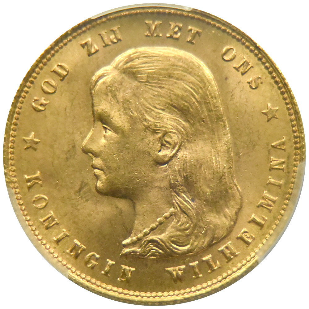 オランダ 1897 ウィルヘルミナ 10グルデン 金貨 PCGS MS 66 41081130