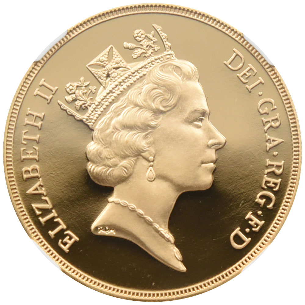 イギリス 1991 エリザベス2世 5ソブリン 金貨 NGC PF70UC 聖ジョージの