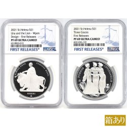 【2枚セット】セントヘレナ 2021 エリザベス2世 1ポンド 1オンス 銀貨 NGC PF69UC ウナ&ライオン スリーグレーセス 6318963012 6031656122