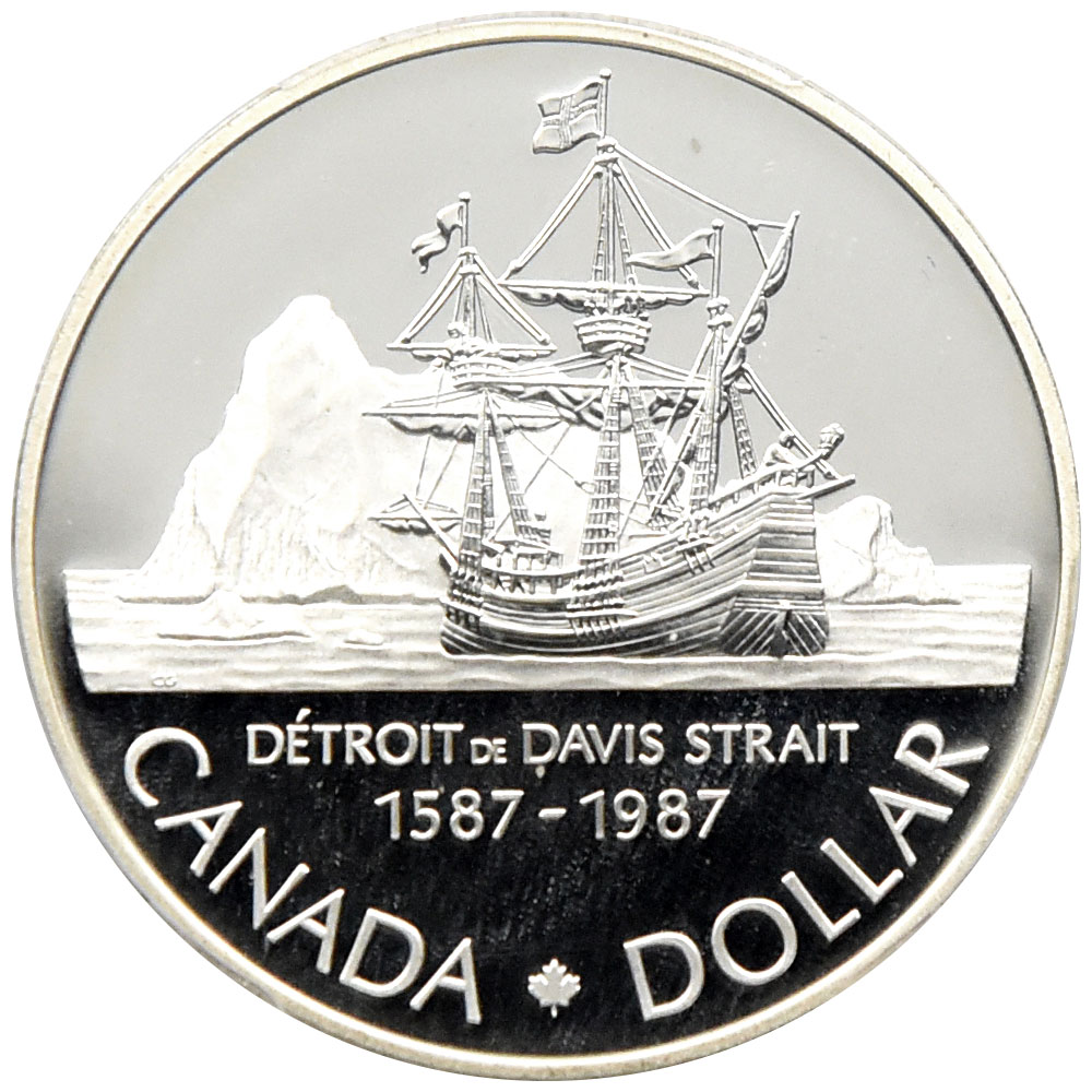カナダ 1987 エリザベス2世 1ドル 銀貨 PCGS PR69DCAM ジョン・デイヴィス海峡 400周年記念 83860137