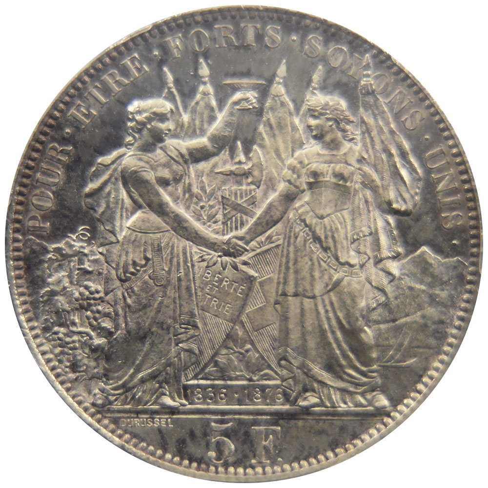 スイス 1876 5フラン 銀貨 PCGS MS63 射撃祭 ローザンヌ R-1560 32814157