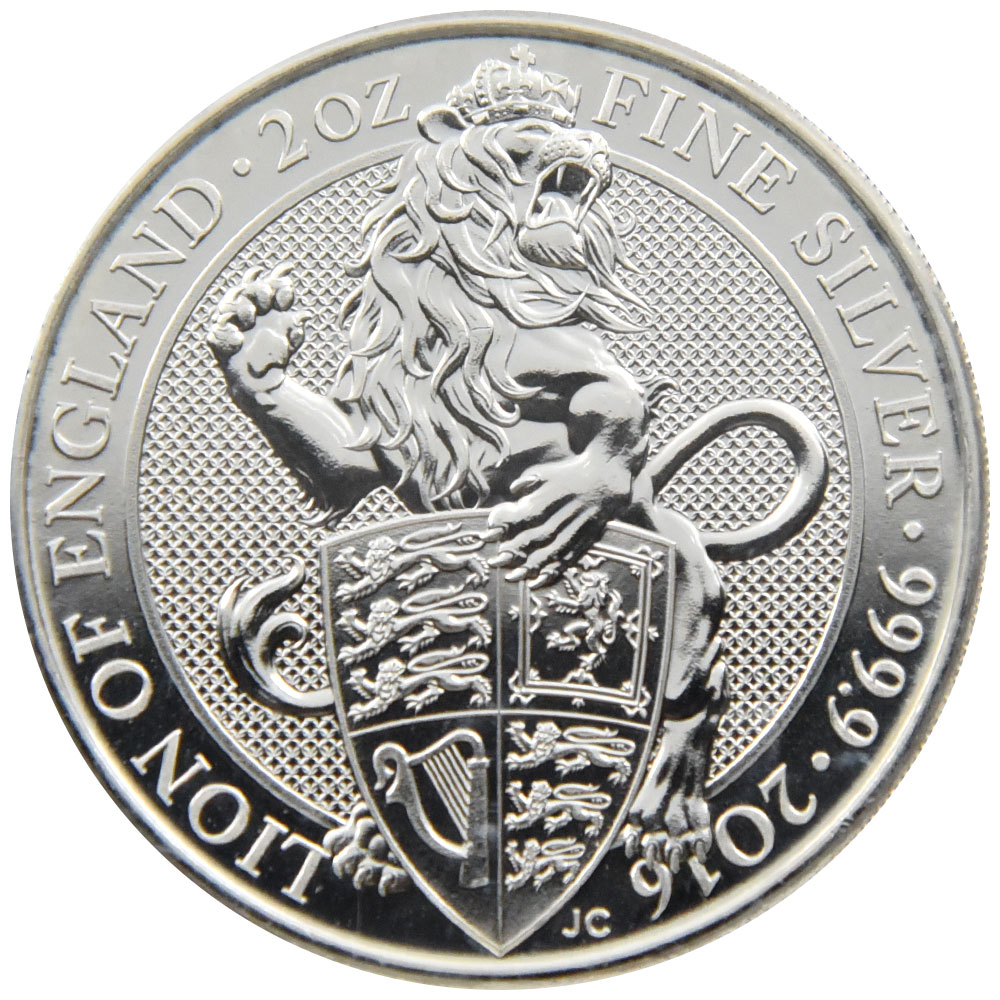 イギリス 2016 エリザベス2世 5ポンド 銀貨 NGC MS 69 クイーンズビースト イングランドのライオン 4510561094