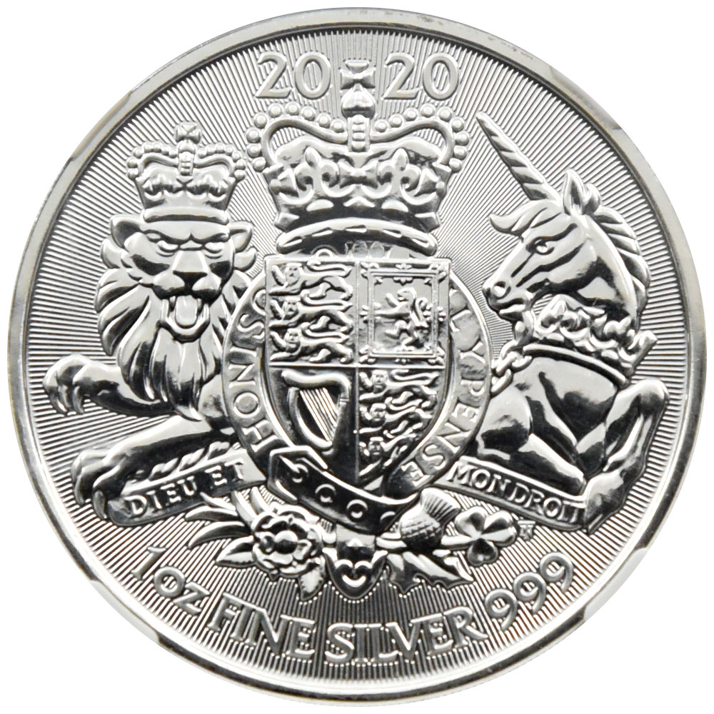 イギリス 2020 エリザベス2世 2ポンド 銀貨 NGC MS 70 ロイヤルアームス 6013898012