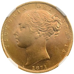 イギリス 1871 ヴィクトリア ソブリン 金貨 NGC MS63 盾 6769371003