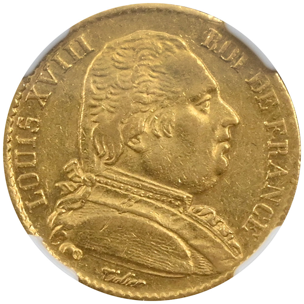 フランス 1814A ルイ18世 20フラン 金貨 NGC XF45 1913618006