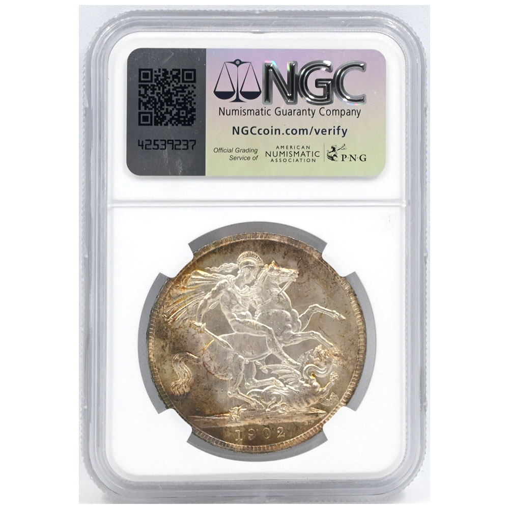 イギリス 1902 エドワード7世 クラウン 銀貨 NGC MS63 聖ジョージの竜退治 6946492002