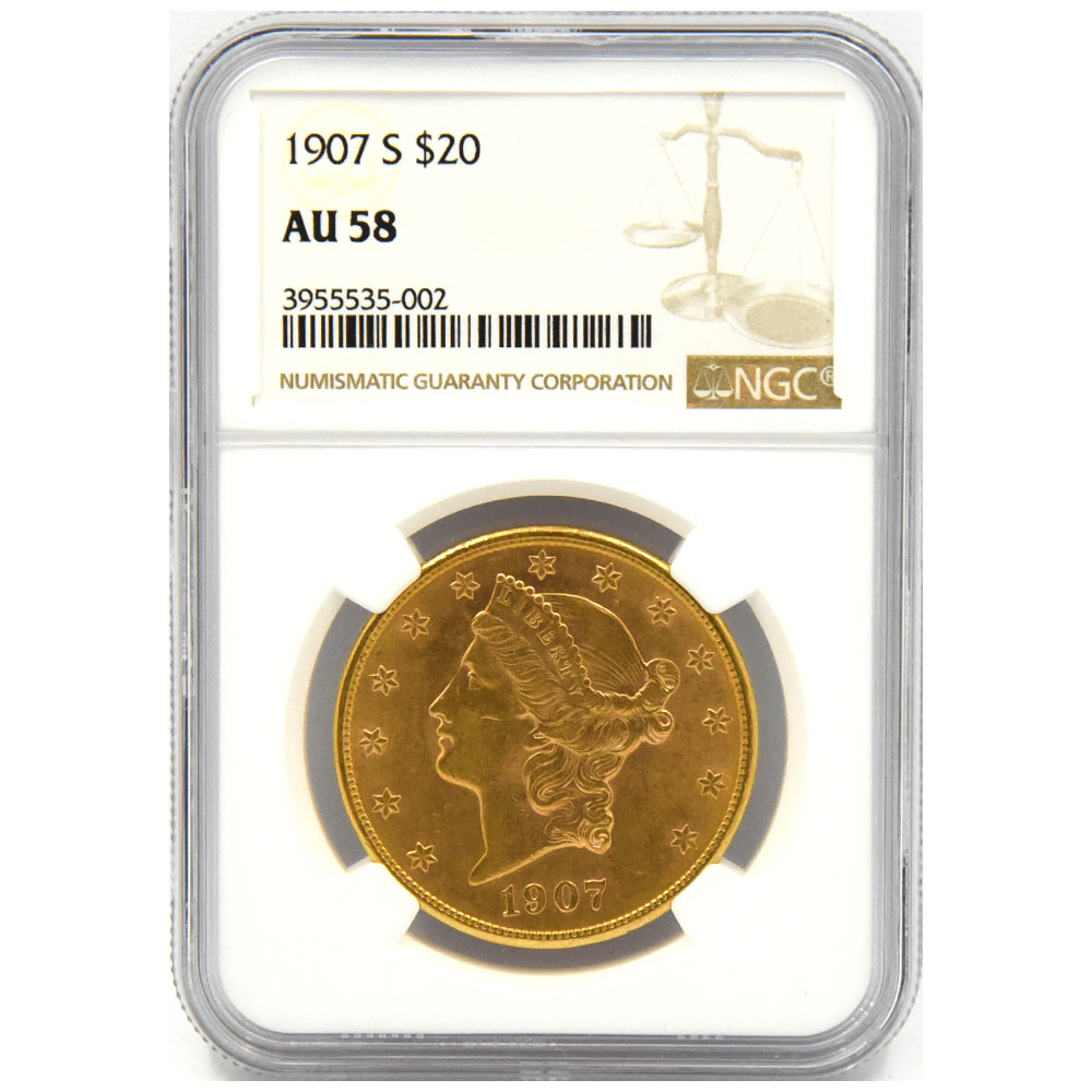 アメリカ 1907 20ドル 金貨 NGC AU58 リバティヘッド 3955535002