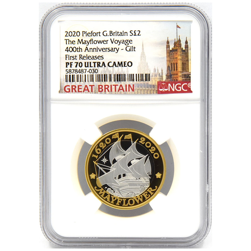 イギリス 2020 エリザベス2世 2ポンド ピエフォー 銀貨 NGC PF70UC 