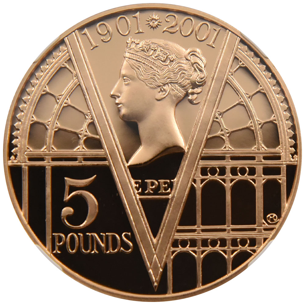 イギリス 2001 エリザベス２世 5ポンド 金貨 NGC PF70UC ビクトリア 
