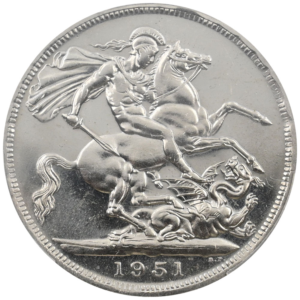 イギリス 1951 ジョージ6世 クラウン 白銅貨 PCGS PL64 聖ジョージの竜退治 88390285