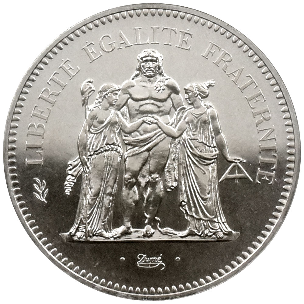 フランス 1976  ヘラクレス 50フラン 銀貨 PCGS MS67 42604738