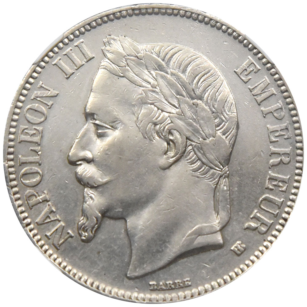 フランス 1869 ナポレオン3世 5フラン 銀貨 NGC AU DETAILS 3942287015